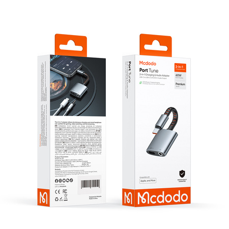 MCDODO PRZEJŚCIÓWKA ADAPTER USB-C NA USB-C + MINI JACK KABEL 3.5 MM OTG