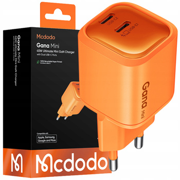 MCDODO SZYBKA ŁADOWARKA SIECIOWA DO TELEFONU ZASILACZ 2X USB-C PD GAN 45W