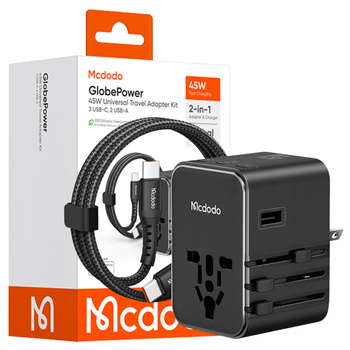 MCDODO 2W1 ŁADOWARKA ADAPTER PODRÓŻNY PRZEJŚCIÓWKA ANGIELSKA UK EU US 45W