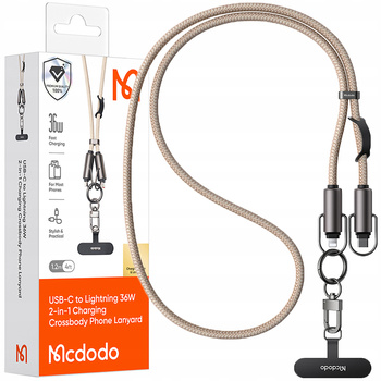 MCDODO SMYCZ DO TELEFONU NA SZYJE WKŁADKA CROSSBODY BEŻOWA KABEL DO IPHONE